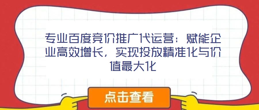 專業(yè)百度競價推廣代運營：賦能企業(yè)高效增長，實現(xiàn)投放精準(zhǔn)化與價值最大化
