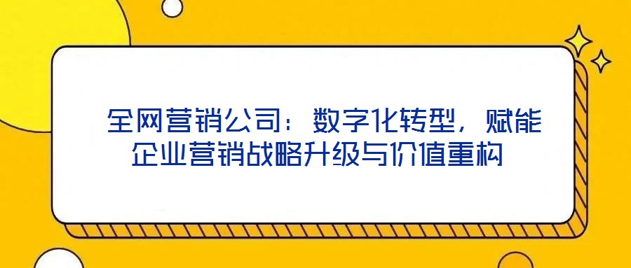  全網(wǎng)營銷公司：數(shù)字化轉(zhuǎn)型，賦能企業(yè)營銷戰(zhàn)略升級與價值重構(gòu)