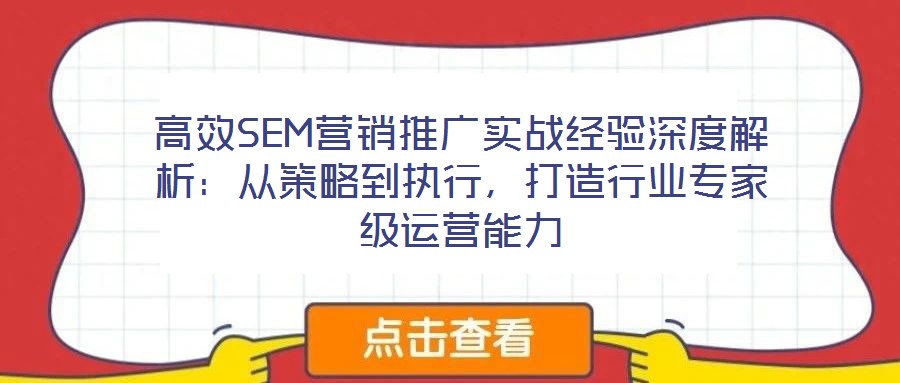 高效SEM營銷推廣實(shí)戰(zhàn)經(jīng)驗(yàn)深度解析：從策略到執(zhí)行，打造行業(yè)專家級運(yùn)營能力