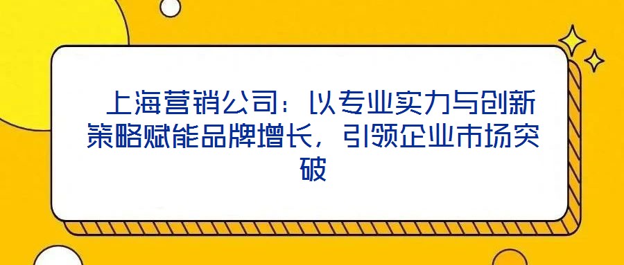  上海營銷公司：以專業實力與創新策略賦能品牌增長，引領企業市場突破