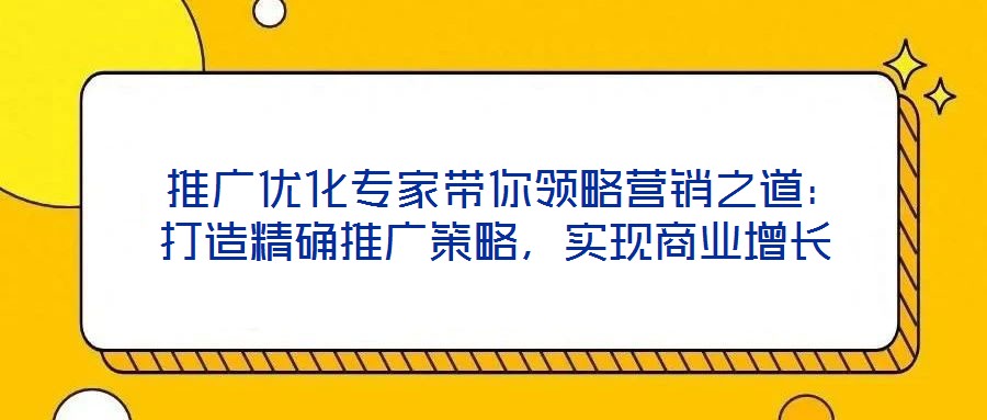  推廣優化專家帶你領略營銷之道：打造精確推廣策略，實現商業增長