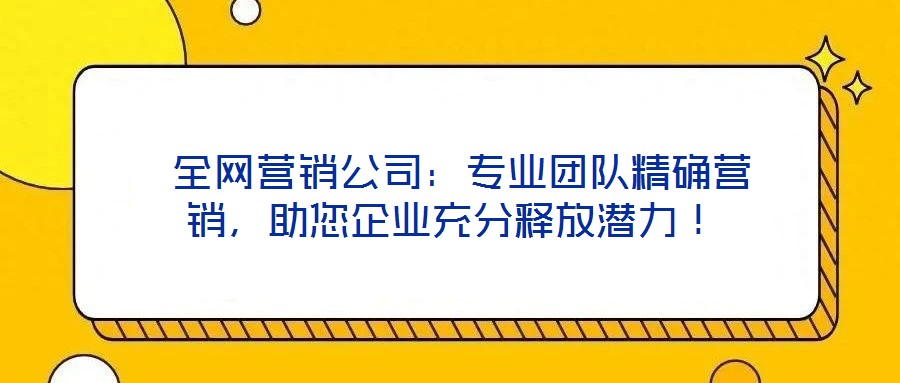  全網營銷公司：專業團隊精確營銷，助您企業充分釋放潛力！